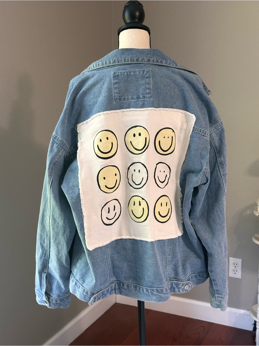 Altar'd State Light Blue Denim Jacket with Smiley Patch